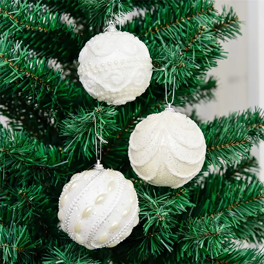 new glitter christmas balls 8cm 1pc white christmas ball