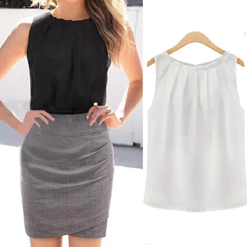 Womens White Black Tops Blouses Sleeveless Black Shirt Blouses O-Neck Pleated Style Summer Hot Dropship Casual
Womens White Black Tops Blouses Sleeveless Black Shirt Blouses O-Neck Pleated Style Summer Hot Dropship Casual