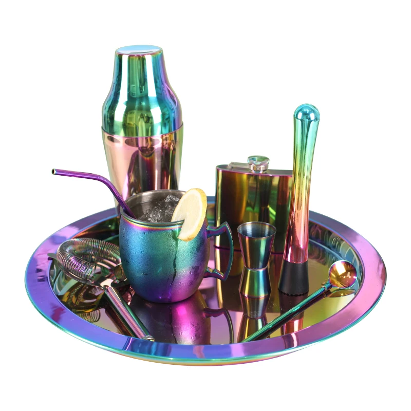 Bartender Stainless Steel Rainbow drink cocktail 9pcs home bar tool set 
Bartender Stainless Steel Rainbow drink cocktail 9pcs home bar tool set