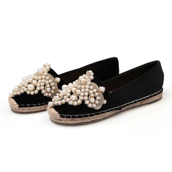 Spring Slip On Flats Luxury Crystal Loafers Womens Pearl Flat Shoes Rhinestone Espadrilles Women Canvas Fisherman Shoes Lady
Spring Slip On Flats Luxury Crystal Loafers Womens Pearl Flat Shoes Rhinestone Espadrilles Women Canvas Fisherman Shoes Lady