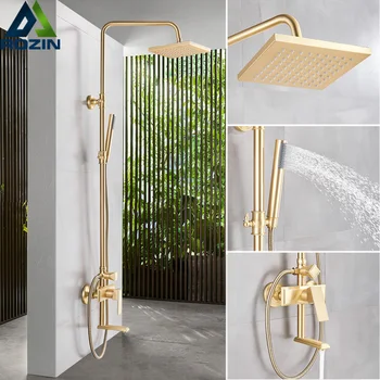 Brushed Golden Shower Faucet 8" Brass Rainfall Bath Shower Set Wall Mounted Bathroom Shower Mixers Rotate Tub Spout Tap
Brushed Golden Shower Faucet 8" Brass Rainfall Bath Shower Set Wall Mounted Bathroom Shower Mixers Rotate Tub Spout Tap