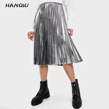 2020 Summer basic pleated midi skirt womens elastic high waist skirt vintage metal pu leather skirt streetwear faldas mujer moda 
2020 Summer basic pleated midi skirt womens elastic high waist skirt vintage metal pu leather skirt streetwear faldas mujer moda