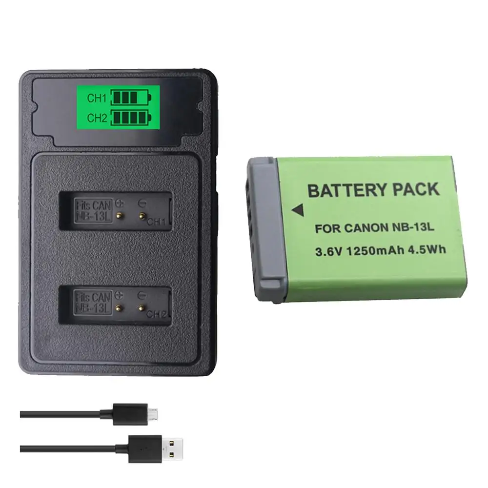 1pcs NB-13L NB13L NB 13L Battery + LCD USB Dual Charger for Canon G7 X Mark II G7X G5 X G5X G9 X G9X SX620 SX720 HS Batteries