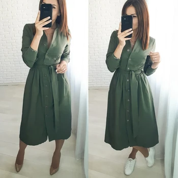 Women Casual Sashes a Line Party Dress Ladies Long Sleeve Stand Collar Elegant Solid Winter 2019 Vintage Midi Dress Vestidos
Women Casual Sashes a Line Party Dress Ladies Long Sleeve Stand Collar Elegant Solid Winter 2019 Vintage Midi Dress Vestidos