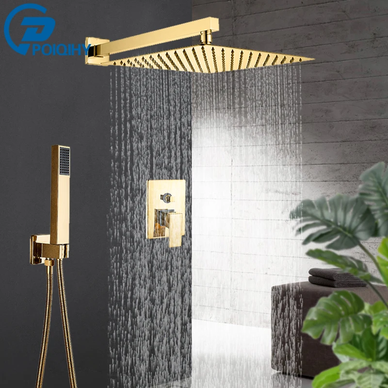 

Golden Bathroom Shower Faucets Set 3-Ways Rainfall System Wall Mounted 8 10 12'' Shower Head Brass tub Spout Hot Cold Mixer Tap