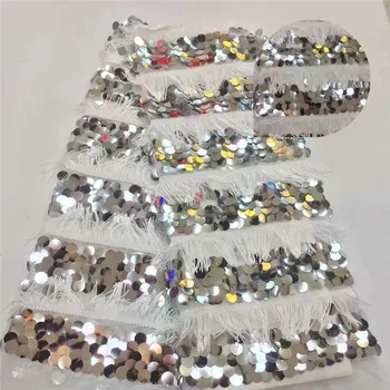High class party tulle lace fabric French net lace fabric with sequins and fringings JNZ369 (5yards/lot)
High class party tulle lace fabric French net lace fabric with sequins and fringings JNZ369 (5yards/lot)