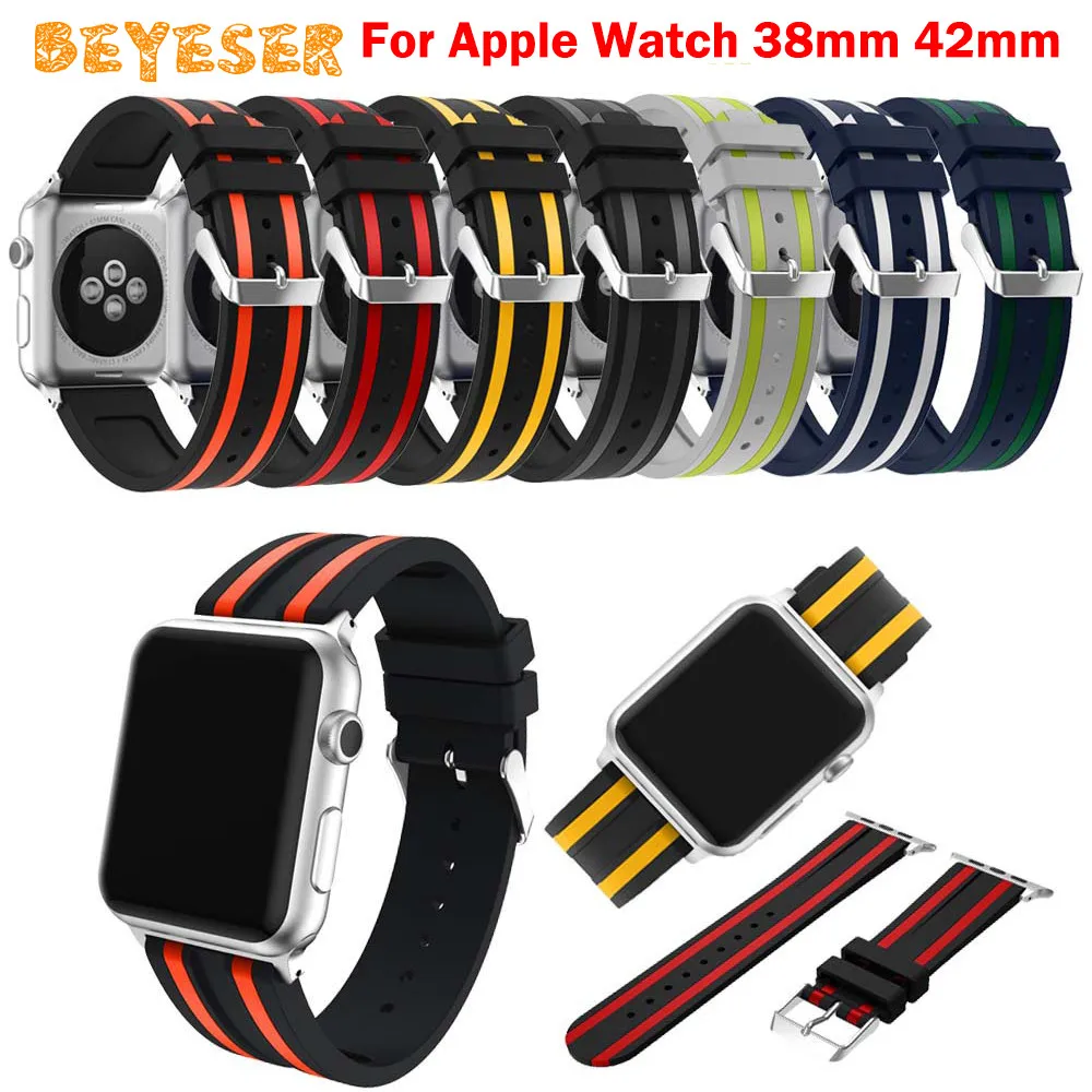 Ремешок силиконовый для Apple Watch 38 мм 42 резиновый сменный Браслет с металлической