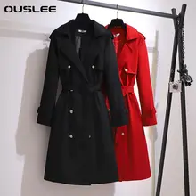 

OUSLEE Women Long Trench Coat Spring Autumn Plus Size Double Breasted Khaki Dress Loose Coats Lady Outerwear Fashion Tops