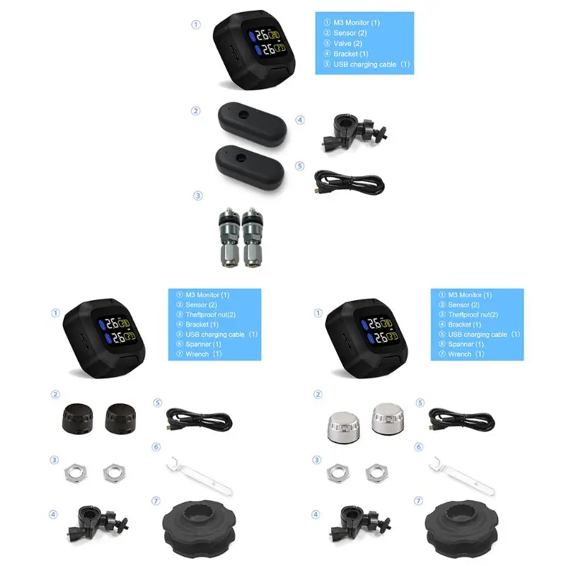 M3 Waterproof Motorcycle Real Time Tire Pressure Monitoring System TPMS Wireless LCD Display Internal or External TH/WI Sensors
M3 Waterproof Motorcycle Real Time Tire Pressure Monitoring System TPMS Wireless LCD Display Internal or External TH/WI Sensors