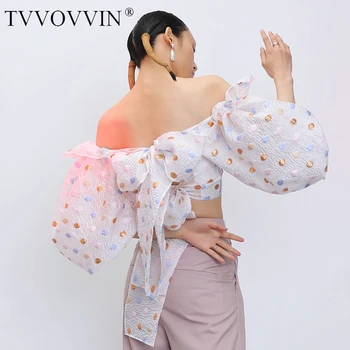 TVVOVVIN 2020 new spring and summer puff sleeves polka dots printed short high waist dobby fabric straps bow shirt 1159 
TVVOVVIN 2020 new spring and summer puff sleeves polka dots printed short high waist dobby fabric straps bow shirt 1159