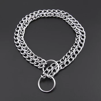 

3 Size Double Row Stainless Steel P Chain Snake Chain Dog Harness Twisted Necklace Pet Show Training Choker Collars Dog Leash