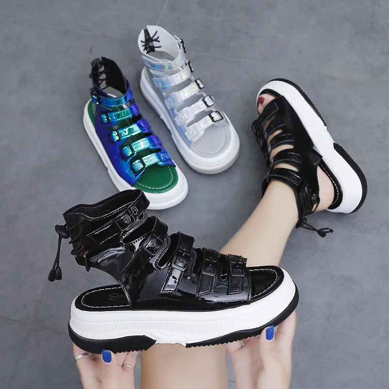 European style 2020 summer new Korean version of the colorful buckle sandals high-top lace-up net red sandals women's shoes
European style 2020 summer new Korean version of the colorful buckle sandals high-top lace-up net red sandals women's shoes
