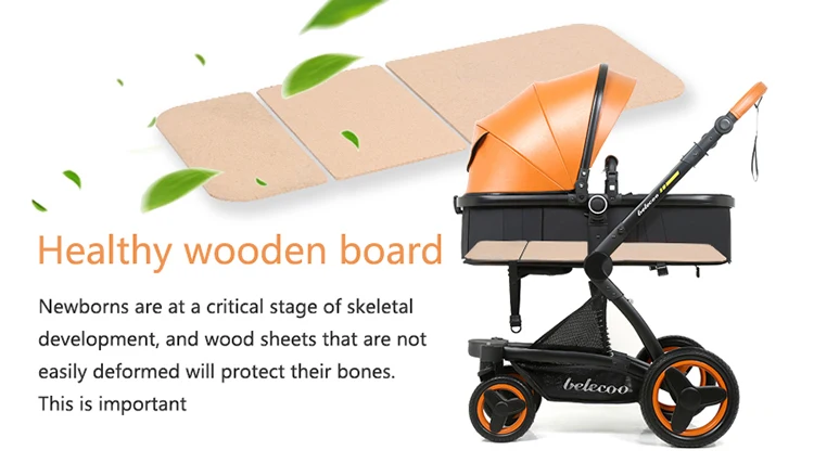 High Landscape PU leather Baby Stroller 3 in 1 Full-size Baby Travel System Baby Pram Newborn Pushchair Free Shipping