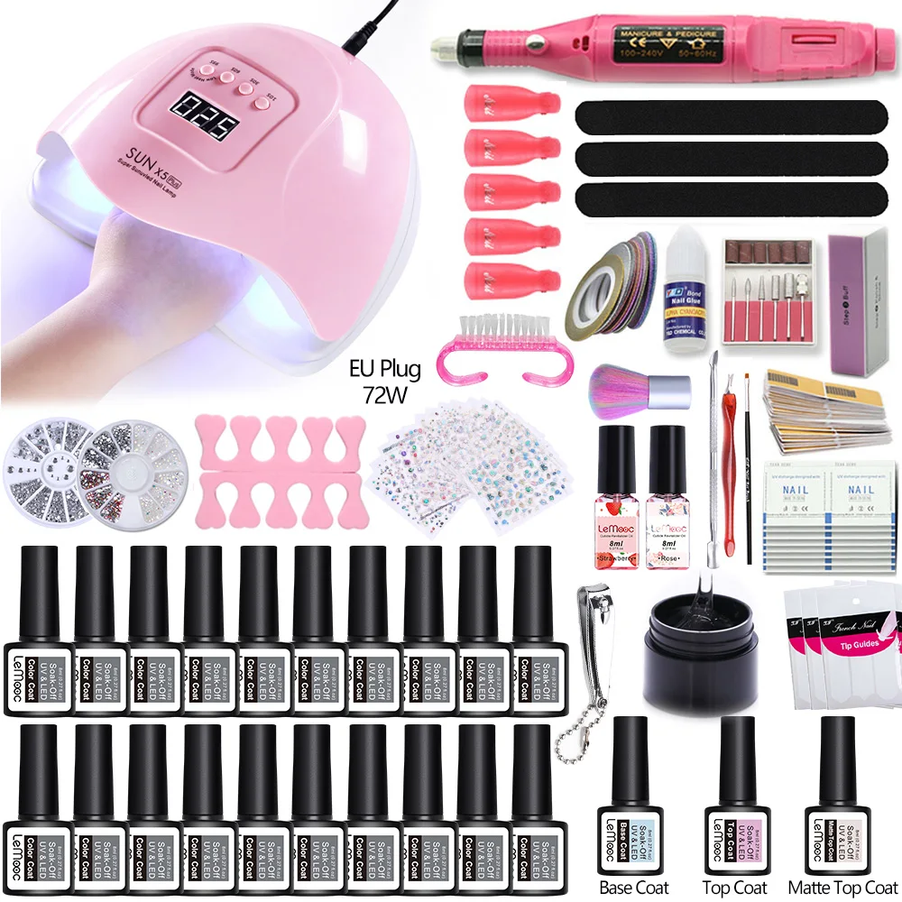 Nail Art Tool Set 20 Pc Nail Gel Polish Kit Soak Off Manicure Tools With UV LED Curing Lamp Electric Nail Drill All for Manicure
Nail Art Tool Set 20 Pc Nail Gel Polish Kit Soak Off Manicure Tools With UV LED Curing Lamp Electric Nail Drill All for Manicure