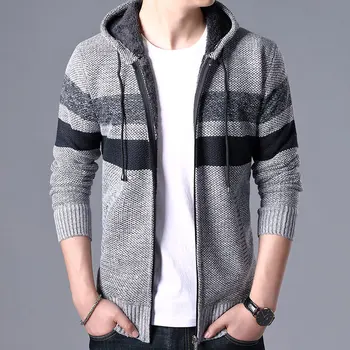 Plus Velvet Hooded Sweater Coat Men 2020 Winter Thicken Zipper Mens Cardigan Sweaters Casual Slim Fit Striped Knitted Sweaters
Plus Velvet Hooded Sweater Coat Men 2020 Winter Thicken Zipper Mens Cardigan Sweaters Casual Slim Fit Striped Knitted Sweaters