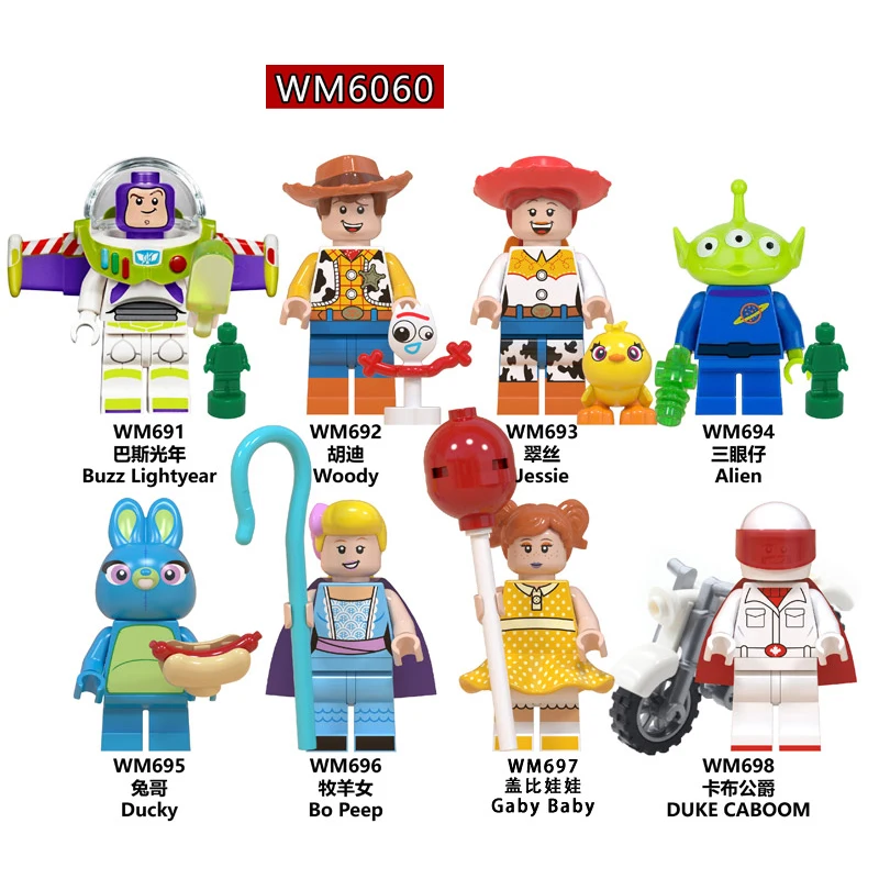 Building Blocks Story4 Characters Buzz Lightyear Alien Bonnie Woody Jessie Ducky Duke Caboom Figures Children Gift Toys WM6060
Building Blocks Story4 Characters Buzz Lightyear Alien Bonnie Woody Jessie Ducky Duke Caboom Figures Children Gift Toys WM6060
