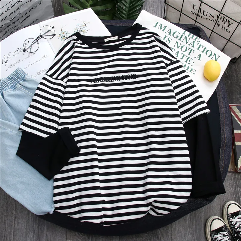 Striped T Shirt Women Tops Patchwork Fake 2 Piece Woman T-Shirt New Women's Tops Tee Shirt Long Sleeve T-shirts O-neck Women Top
Striped T Shirt Women Tops Patchwork Fake 2 Piece Woman T-Shirt New Women's Tops Tee Shirt Long Sleeve T-shirts O-neck Women Top