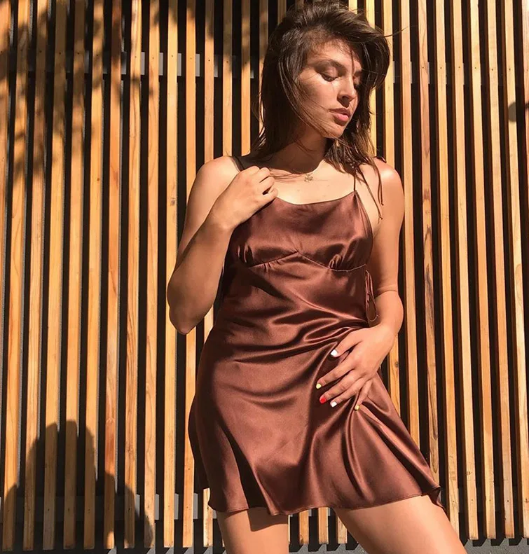 Сексуальная сатиновая Ночная сорочка шелковое платье женское комбинация с