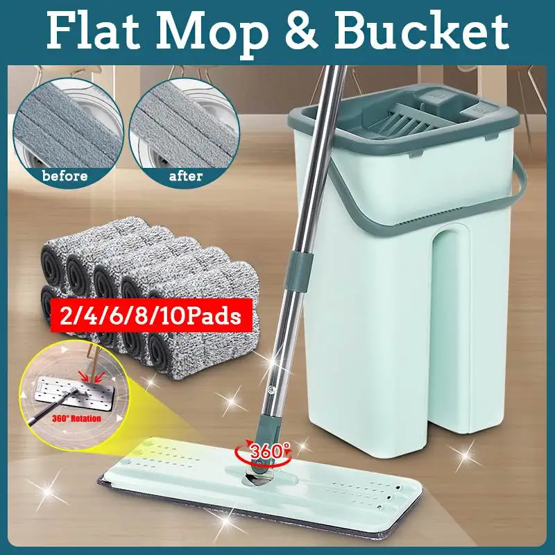 Hand-Free Wringing Flat Squeeze Mop and Bucket Floor Cleaning Mop with Microfiber Pads 2/4/6/8/10Pcs Wet Dry Usage Lazy Mop
Hand-Free Wringing Flat Squeeze Mop and Bucket Floor Cleaning Mop with Microfiber Pads 2/4/6/8/10Pcs Wet Dry Usage Lazy Mop