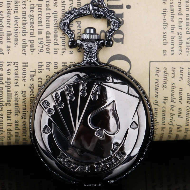 

Engraved Black/Bronze Playing Card Quartz Pocket Watch Necklace Pendant Chain Men Women Best Gifts Relogio DeBolso CF1281