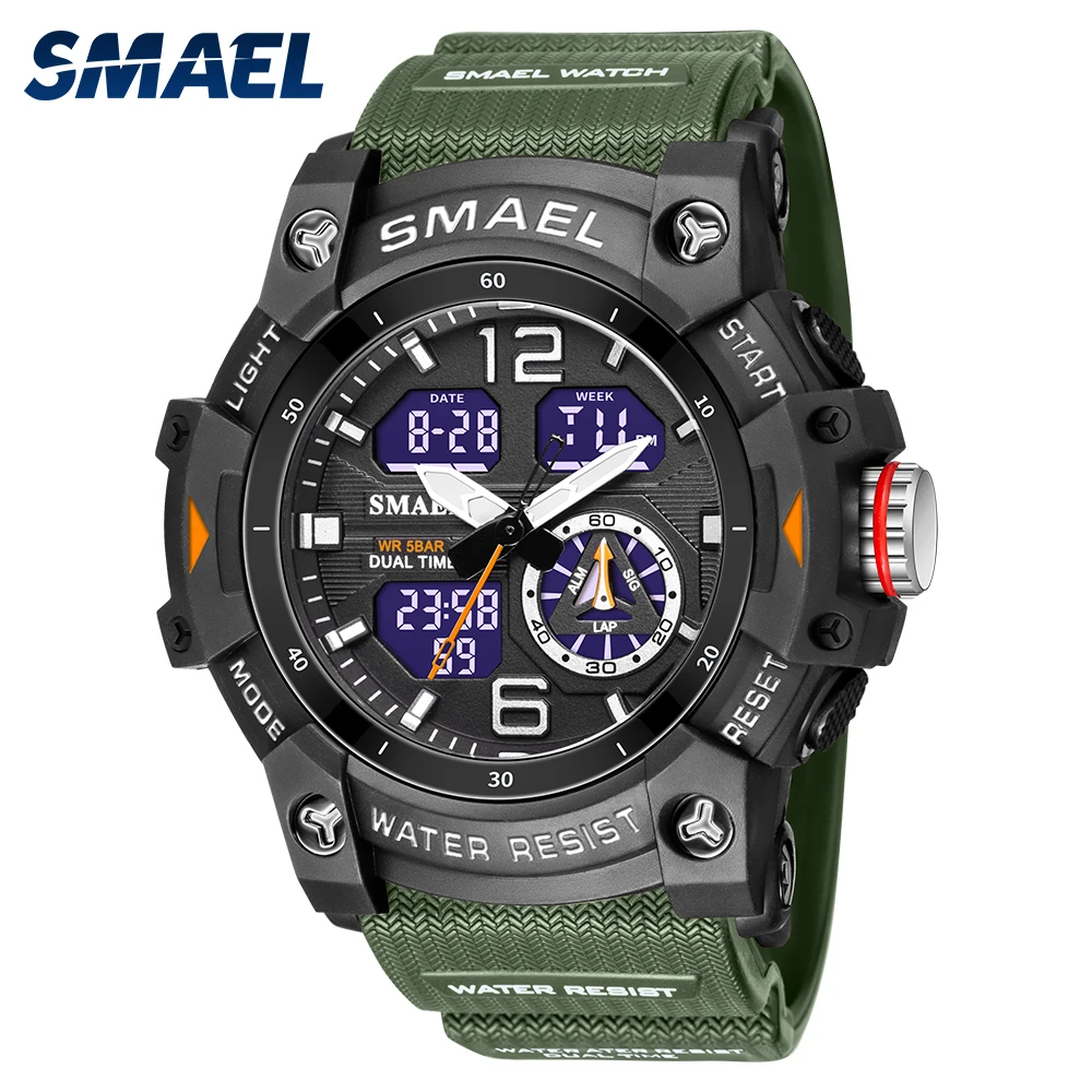 Фото Новинка 2022 мужские часы SMAEL с двойным временем водонепроницаемость 50 м военные