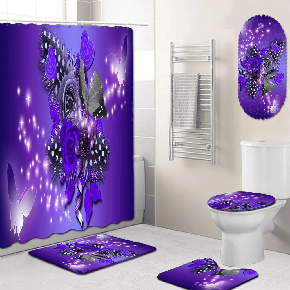 Floral 4 Piece Shower Curtain Set with Shower Mat Anti Slip Carpet Bathroom Rugs Bath Mat 3D Toillete Seat Cover for Home Decor
Floral 4 Piece Shower Curtain Set with Shower Mat Anti Slip Carpet Bathroom Rugs Bath Mat 3D Toillete Seat Cover for Home Decor