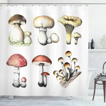 Mushroom Shower Curtain, Hand Drawn Fungus Pattern Amanita Muscaria Boletus Champignon Retro Illustration, Cloth Fabric Bathroom
Mushroom Shower Curtain, Hand Drawn Fungus Pattern Amanita Muscaria Boletus Champignon Retro Illustration, Cloth Fabric Bathroom