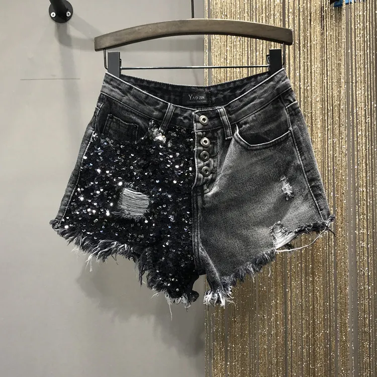 2020 Summr New Fashion Korean Chic Harajuku Style Streetwear Sequins Hole Denim Shorts Women High Waist A-line Short Jeans
2020 Summr New Fashion Korean Chic Harajuku Style Streetwear Sequins Hole Denim Shorts Women High Waist A-line Short Jeans