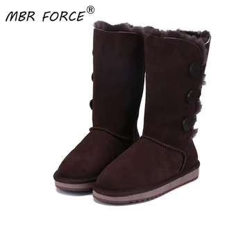 

MBR FORCE 2020 Fashion Classic Knee High Sheepskin Suede Leather Shearling Lined Winter Boots With Button for Women Snow Boots