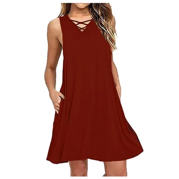 dress women Sexy Women Sleeveless V Neck Lace Up Criss Cross Swing T-Shirt Dresses with Pockets платье женское Free Shipping D4
dress women Sexy Women Sleeveless V Neck Lace Up Criss Cross Swing T-Shirt Dresses with Pockets платье женское Free Shipping D4