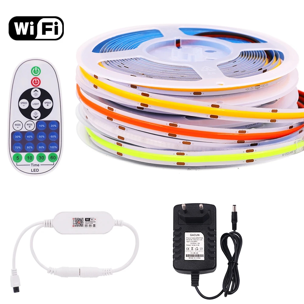 12V COB LED Strip with WIFI Controller 320 528 LEDs High Density COB LED Tape Dimmable Warm Natural Cold White Red Green Blue
12V COB LED Strip with WIFI Controller 320 528 LEDs High Density COB LED Tape Dimmable Warm Natural Cold White Red Green Blue