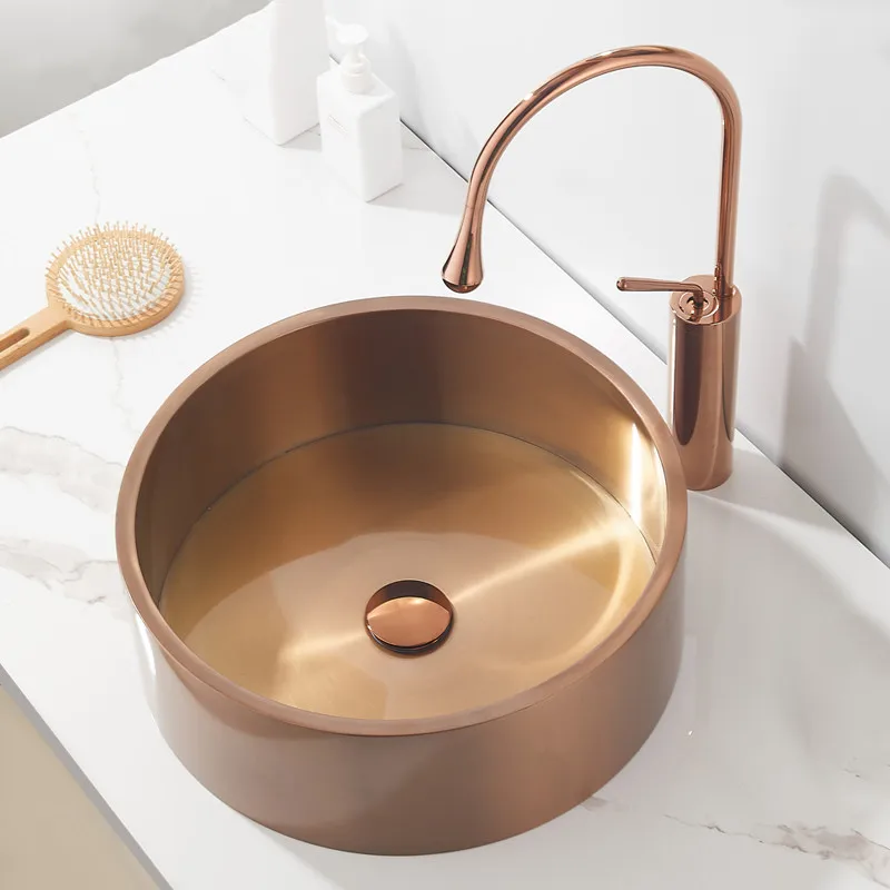Stainless Steel Wash Basin Bathroom Sinks Golden Bar Washbasin Shampoo Basin with Faucet Rose Gold Lavamanos Round Toilet Sink
Stainless Steel Wash Basin Bathroom Sinks Golden Bar Washbasin Shampoo Basin with Faucet Rose Gold Lavamanos Round Toilet Sink