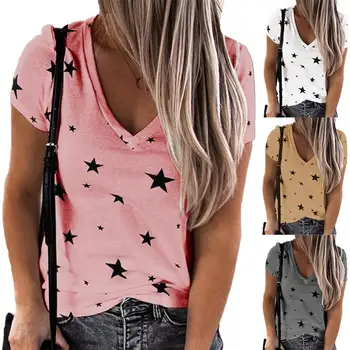2020 New Pure Cotton Summer V Neck Short Sleeved T-shirt All-match leisure Pullovers Solid Color Stars pattern clothes 
2020 New Pure Cotton Summer V Neck Short Sleeved T-shirt All-match leisure Pullovers Solid Color Stars pattern clothes