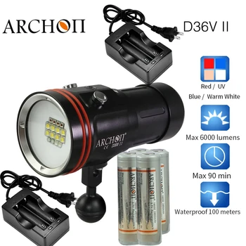 ARCHON D36V-II D36V II W43VP ( W42VR D36VR Upgraded version) 6000lm Underwater Video Light Diving Flashlight Torch + battery