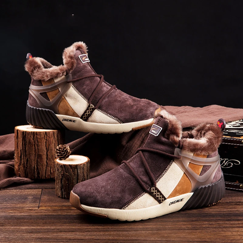 Зимние мужские ботинки ONEMIX сохраняют тепло шерстяные треккинговые кроссовки