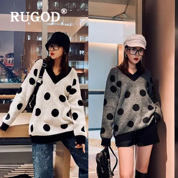 RUGOD Cashmere Sweater Polka Dots V-neck Jumper Knitwear Knitted Pullover Plus Size Korean Style Winter Tops For Women 
RUGOD Cashmere Sweater Polka Dots V-neck Jumper Knitwear Knitted Pullover Plus Size Korean Style Winter Tops For Women