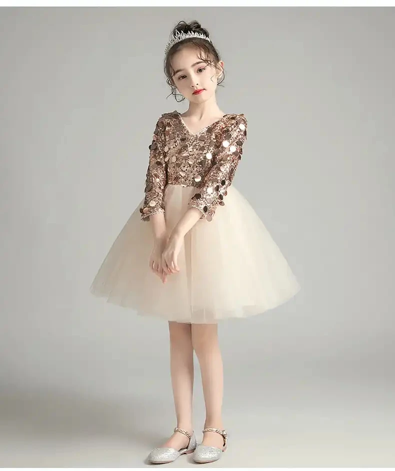 Champagne Tulle Sequin V-Neck Flower Girl Wedding Gown Evening Kids Dress Birthday Children Prom Princess Party Formal Costume
Champagne Tulle Sequin V-Neck Flower Girl Wedding Gown Evening Kids Dress Birthday Children Prom Princess Party Formal Costume