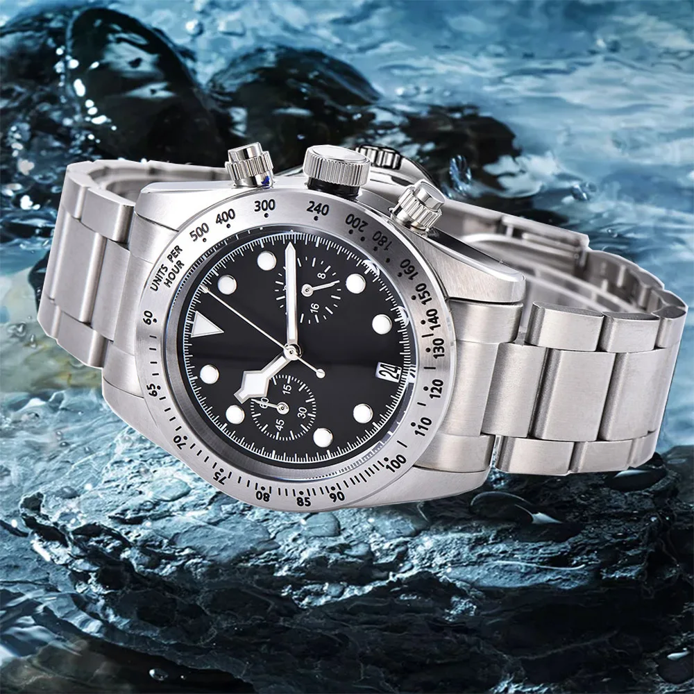 Sports New Men's Watch 41mm Chronograph Quartz Japanese vk64 Movement 316L Stainless Steel Black Case Date Waterproof N-793
Sports New Men's Watch 41mm Chronograph Quartz Japanese vk64 Movement 316L Stainless Steel Black Case Date Waterproof N-793