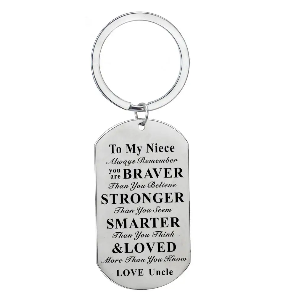 

12PC To My Niece Love Uncle Family Jewelry Keychain Gift Inspirational Stainless Steel Keyring Kids Girl Birthday Key Chain Gift