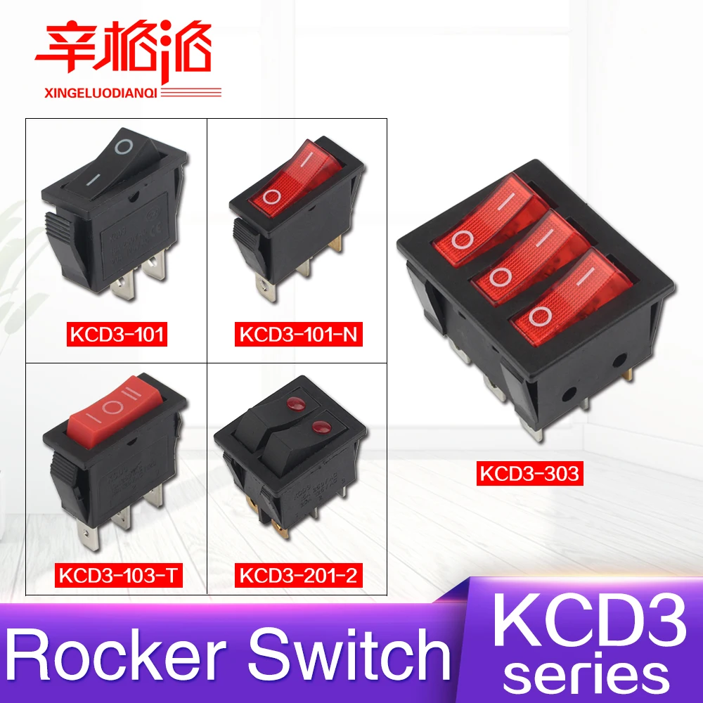 Rocker Switch KCD3 Series ON-OFF 10/15/16/20A 125/250V KCD3-101/101-N/103-T/201-2/303
Rocker Switch KCD3 Series ON-OFF 10/15/16/20A 125/250V KCD3-101/101-N/103-T/201-2/303