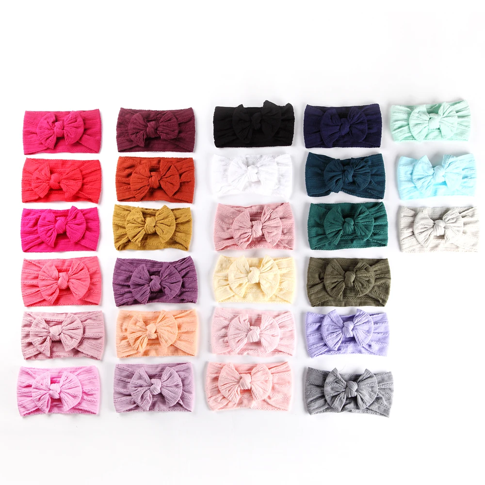 

100 pcs/lot New Braid Wholesale Cable Knit Hair Bows For Baby Girls Nylon Headbands Wide Headwraps Turban Baby Hair Accessories