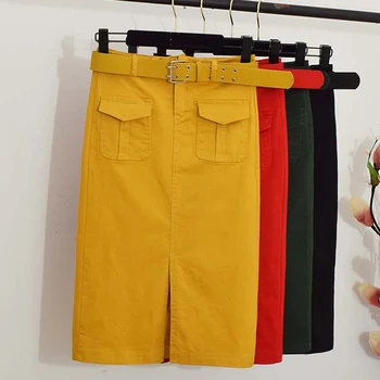 2019 Summer Korean Womens Fashion Stretchy High Waisted Black Yellow Green Jeans Skirt with Belt , Spring Woman Denim Skirts
2019 Summer Korean Womens Fashion Stretchy High Waisted Black Yellow Green Jeans Skirt with Belt , Spring Woman Denim Skirts