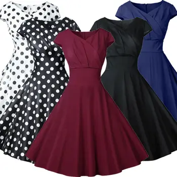 Women Fashion V Neck Vintage A Line Swing Evening Party Short Sleeve Rockabilly Retro Knee Length Dress
Women Fashion V Neck Vintage A Line Swing Evening Party Short Sleeve Rockabilly Retro Knee Length Dress