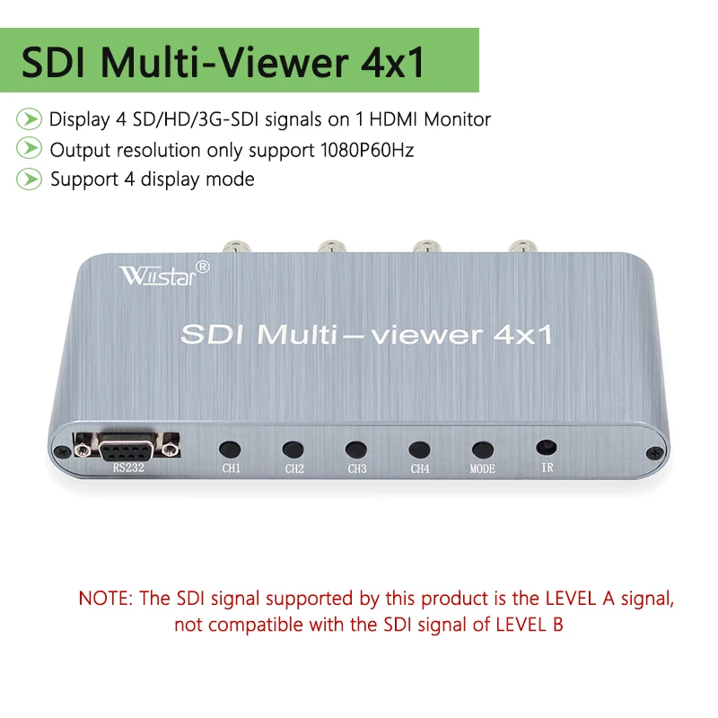 Wiistar SDI Multiviewer 4X1 SDI 4 в HDMI 1 выход 1080P60Hz SD/HD/3G-SDI RS232 для ПК видеоконференции ТВ монитор коммутатор SDI 4x1
Wiistar SDI Multiviewer 4X1 SDI 4 в HDMI 1 выход 1080P60Hz SD/HD/3G-SDI RS232 для ПК видеоконференции ТВ монитор коммутатор SDI 4x1