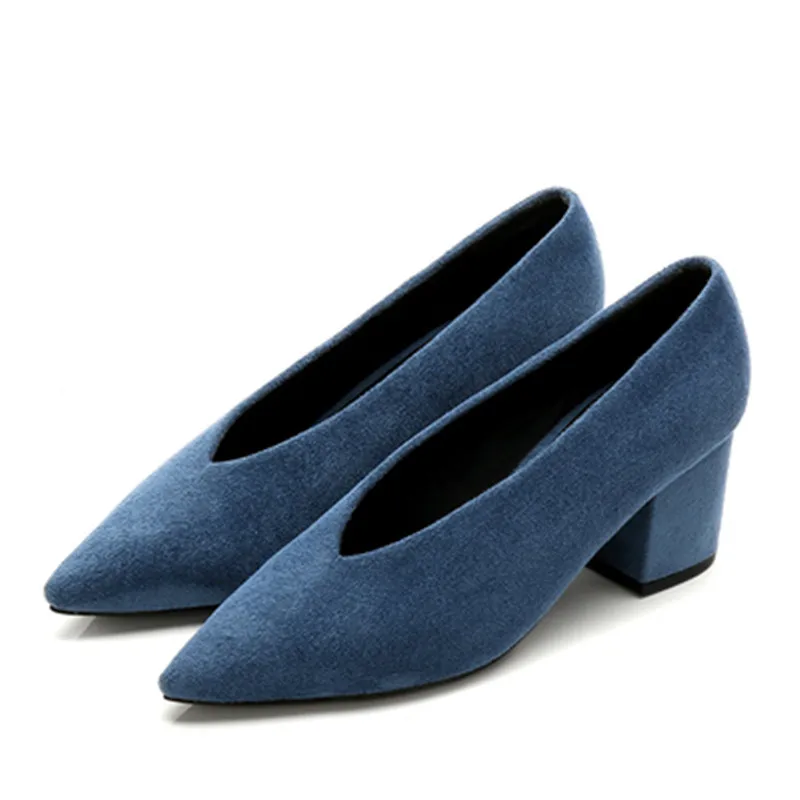 Korean High Thick Heel Single Shoes Female 2020 New High-heeled V-port Lady Shoes Comfortable Cashmere Women's Work Pumps Shoes  (6)