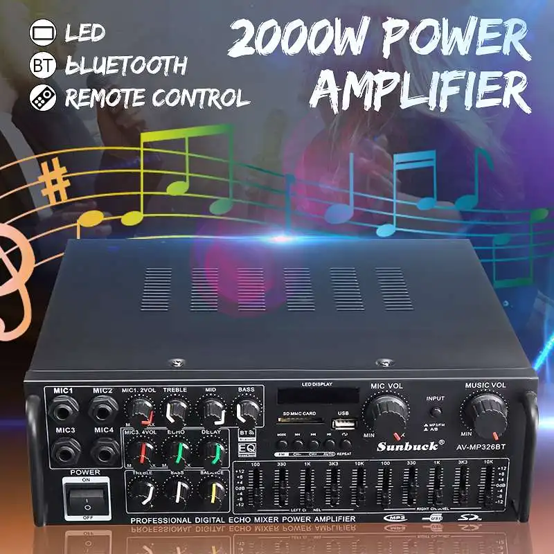 1200W 110V-240V Audio Power Amplifier Home Theater Amplifiers Audio with Remote Control Support FM USB SD Card bluetooth
1200W 110V-240V Audio Power Amplifier Home Theater Amplifiers Audio with Remote Control Support FM USB SD Card bluetooth