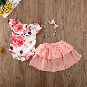 

Emmababy Baby Girl First 1st Birthday Floral Printed Sleeveless Bodysuit Ruffles Tutu Skirt Dress Pricess Party Cute Outfit