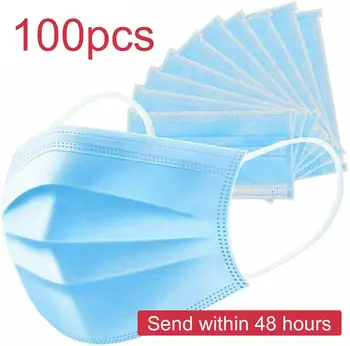 50/100pcs Face Mouth Anti Dust Mask Disposable Protect 3 Layers Filter Dustproof Earloop Non Woven Mouth Masks IN STOCK