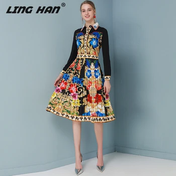 LINGHAN Vintage Print party Dress Women Elegant Turn-down Collar Long sleeve Pleated Dresses Designer Autumn New 
LINGHAN Vintage Print party Dress Women Elegant Turn-down Collar Long sleeve Pleated Dresses Designer Autumn New