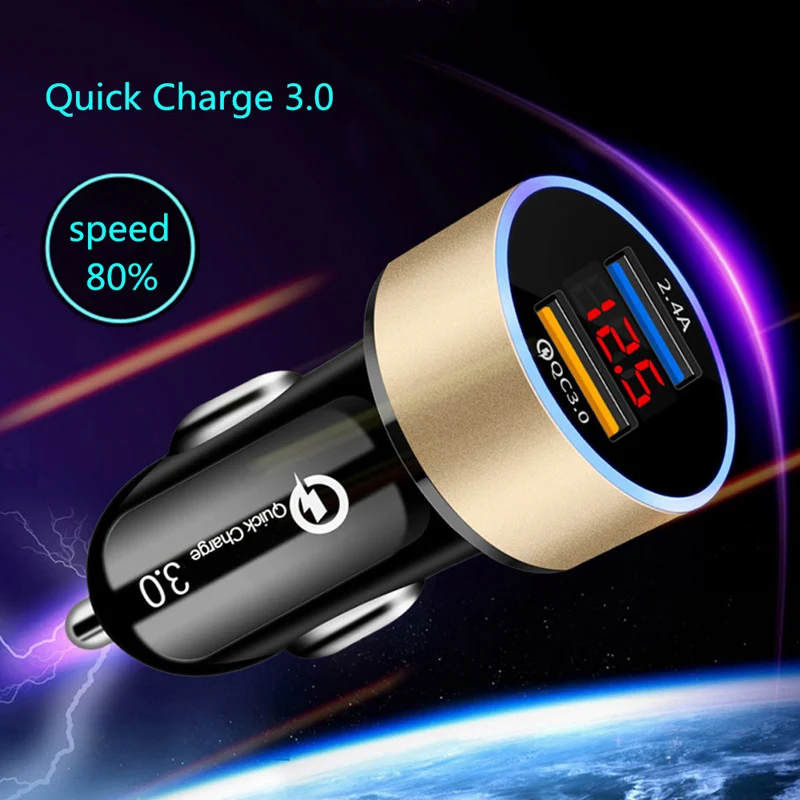 Быстрое Автомобильное зарядное устройство QC 3 0 с двумя USB-портами для Samsung S21 S20 A50